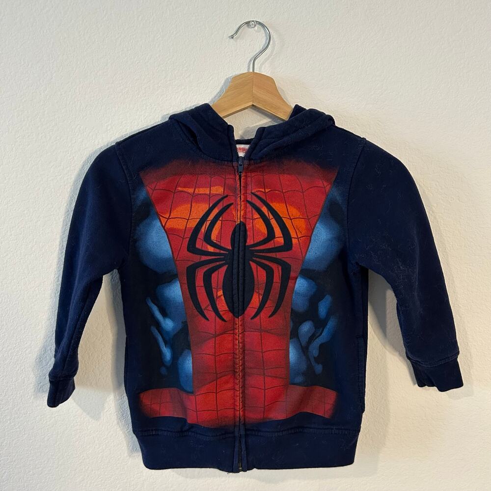 Spider-Man Boys Zip-Up Hoodie Navy Blue Costume Graphic Sweater size 6